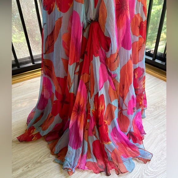 Naeem Khan Silk Fit to Flare Hibiscus Ballgown ~ XS/S/10 - Picture 7 of 17